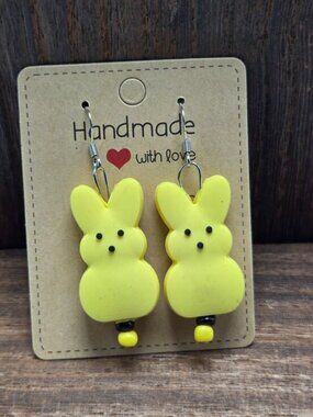 NWT Yellow Peeps Earrings Pierced Easter Glass Beads Dangle Drop Light Weight
